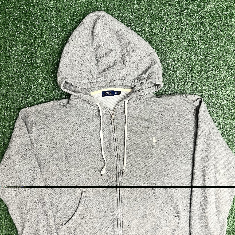 Polo Ralph Lauren Full Zip Hoodie Grey Logo Women's Sweatshirt Size XL Terry